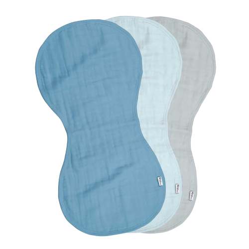 100% Certified Organic Cotton Muslin Burp Cloths Blue