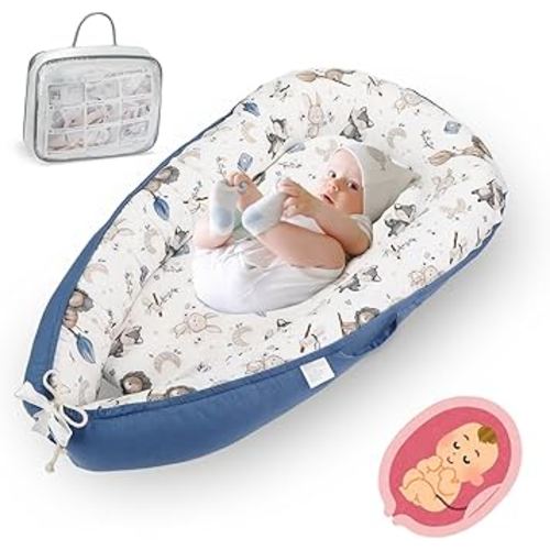 Baby Lounger for Newborn, Detachable Mosquito - Newborn Lounger Cover for 0-24 Months, Breathable & Portable Infant Lounger - Soft Baby Floor Seat Cover for Travel, Newborn Essentials - Blue