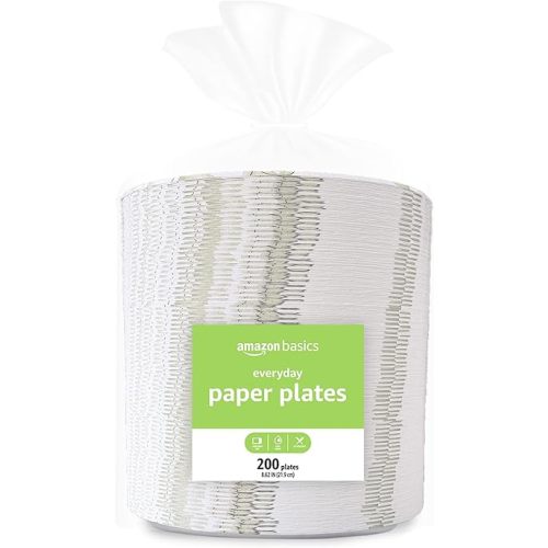 Amazon Basics Everyday Paper Plates, 8.62 Inch, Disposable, 200 Count