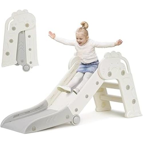 Kids Slide for Toddlers Age 1 to 3 Years, 3 in 1 Foldable Toddler Slide, Indoor Outdoor Folding Slide for Kids, Cute Freestanding Baby Slide, Easy to Store and Set Up, Gray