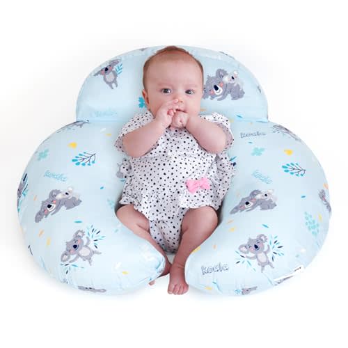 AMASKY Nursing Pillow for Breastfeeding, Breastfeeding Pillows for More Support for Mom and Baby, with Plus Size Ergonomic Design and Removable Cotton Cover, Blue