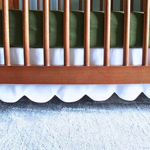 White Scalloped Crib Skirt (Front/Two Sides) - Adjustable Crib Skirt - Linen Crib Skirt Girl Crib Bedding - White Crib Skirt Neutral - Crib Dust Ruffle Bed Skirt Crib Skirt Boy - Baby Crib Bed Skirt
