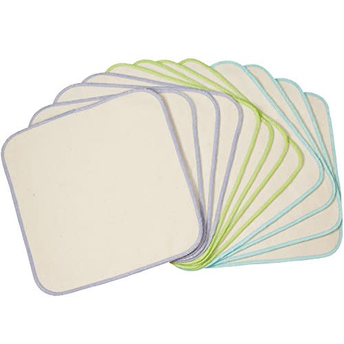 OsoCozy Organic Flannel Cloth Baby Wipes - Reusable & Washable Saves Money. 100% Unbleached Organic Cotton. Colorful Stitching. 9 x 9 Inches Each and 12 Per Package