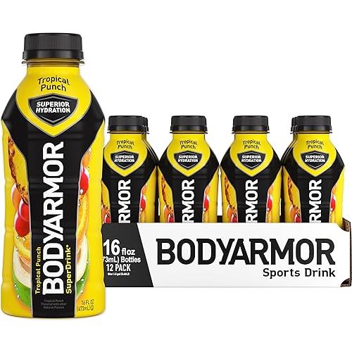 BODYARMOR Sports Drink Sports Beverage, Tropical Punch, Natural Flavor With Vitamins, Potassium-Packed Electrolytes, No Preservatives, Perfect For Athletes, 16 Fl Oz (Pack of 12)