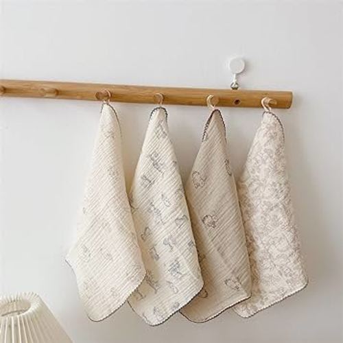 BuLuTu 100% Cotton Muslin Kitchen Towels with Cute Animals Pattern Soft and Super Absorbent Dish Towels Cleaning Rags, 4 Pack 100% Cotton Super Absorbent Multi-Purpose Cleaning Clothes Oil Washable