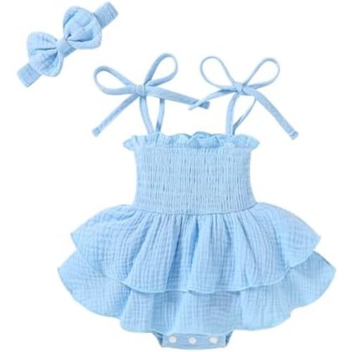YOUNGER TREE Baby Girl Clothes Infant Summer Romper Dress Sleeveless Bodysuit Jumpsuit with Headband Toddler Outfits