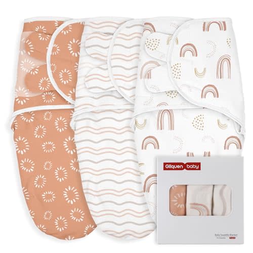GLLQUEN BABY Swaddles for Newborn - 3 Pack Swaddle 0-3 Months, Newborn Swaddle for Baby Boys and Girls, Soft Swddle Sack, Swaddle Blanket Wrap, Easy Change Swaddle, Rainbow & Waves