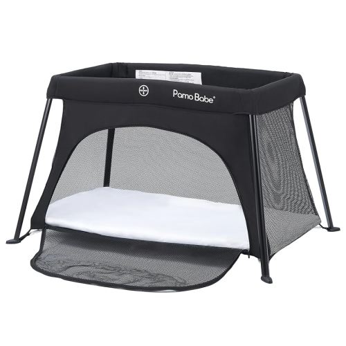 Pamo Babe Travel Crib - Lightweight Baby Playard with Zip Door, Carry Bag for Airplane - Easy to Carry