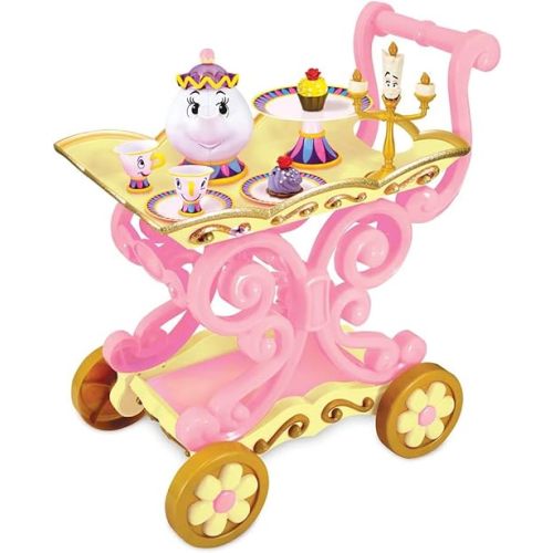 Disney Store Girl's Beauty and The Beast Tea Cart Set – Includes Lumiere, Mrs Potts, Chip, Cake with Plate & Server – Disney Princess Toys, with Singing Lumiere & Bubbling Tea Effect - Medium