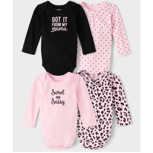 Baby Girls Long Sleeve Sweet And Sassy Bodysuit 4-Pack - PINK | The Children's Place