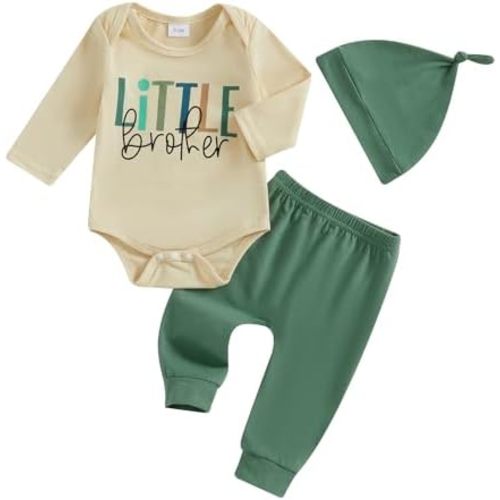 Baby Boy Outfit Newborn Little Brother 3 6 9 12 18M Romper Infant Letter Print Onesie+ Pants+Hat 3PCS Clothes