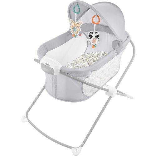 Fisher-Price Portable Baby Crib Soothing View Projection Bassinet with Lights Music Vibrations & Slim Fold for Newborns 0+ Months, Fawning Leaves