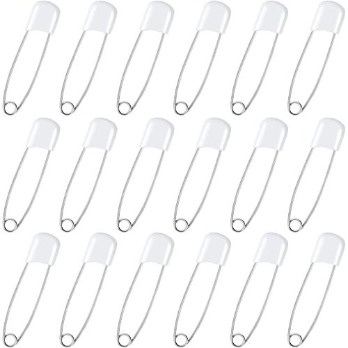100 Pcs Diaper Pins, 2.2in Diaper Pins for Cloth Diapers Heavy Duty, Stainless Steel Baby Safety Pins, Plastic Head Baby Pins with Safe Locking Closures (White)
