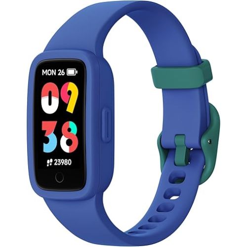 BIGGERFIVE Vigor 3 Kids Fitness Tracker Watch, AMOLED Screen, No App No Phone Needed, 3ATM Waterproof, Heart Rate and Sleep Monitor, Pedometer Watch, Sports Step Counter for Boys Girls Ages 5-15, Blue