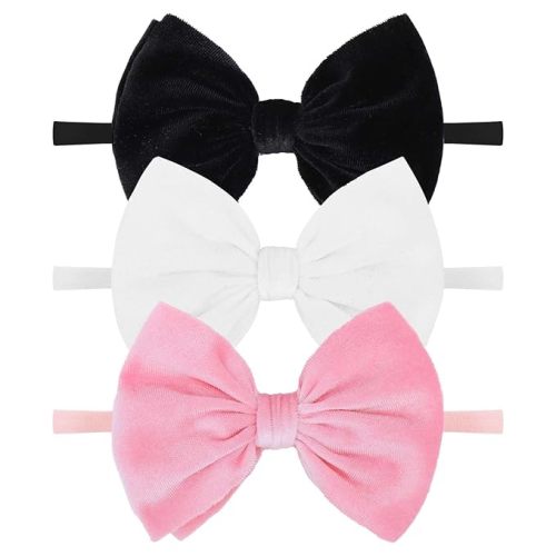 YanJie Newborn Velvet Nylon Soft Elastics Bows Hairbands and Hair Accessories for Infants, Toddlers, Child (Black White Pink)