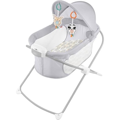 Fisher-Price Portable Baby Crib Soothing View Projection Bassinet with Lights Music Vibrations & Slim Fold for Newborns 0+ Months, Fawning Leaves