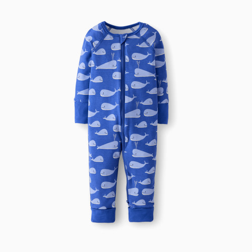 Hanna Andersson Baby 2-Way Zip Sleeper in HannaSoft Stretch - Whales On Dark Blue, 3-6 M