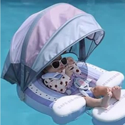 Baby Pool Float Mambobaby Swim Float Non-Inflatable Baby Floats with Canopy for 3-24 Months Float for Infant Swim Ring