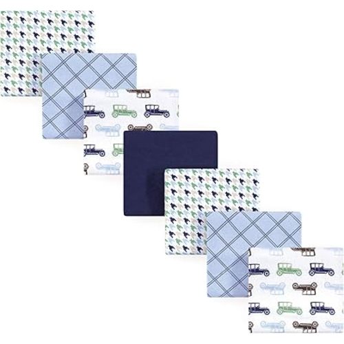 Hudson Baby Unisex Baby Cotton Flannel Receiving Blankets Bundle, Blue Cars, One Size