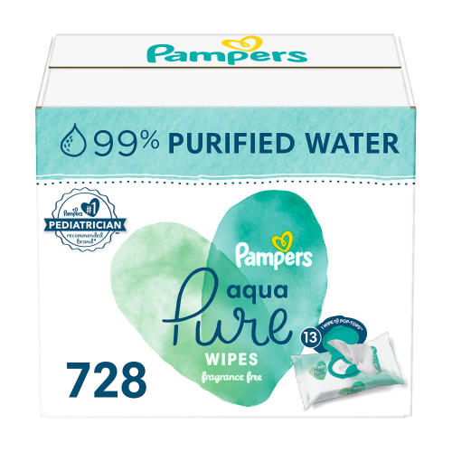 Pampers Aqua Pure Baby Wipes, Fragrance Free, 13 pk., 728 Wipes - Sam's Club