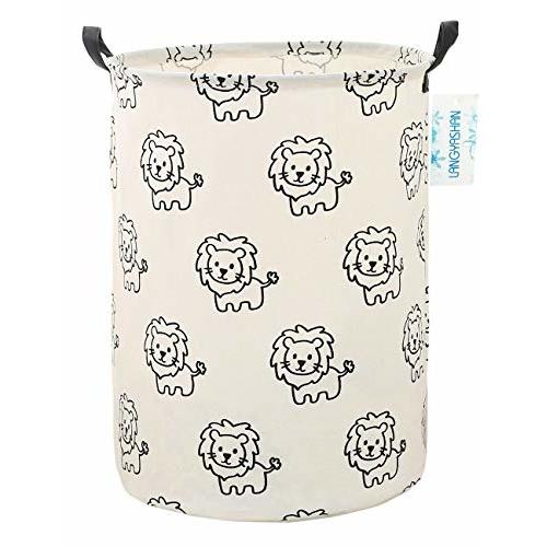 LANGYASHAN Storage Bin，Canvas Fabric Collapsible Organizer Basket for Laundry Hamper,Toy Bins,Gift Baskets, Bedroom, Clothes,Baby Nursery(Lion)
