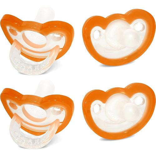 RaZbaby Jollypop Pacifier for Newborns & Up, USA Made, Natural Shaped Orthodontic Binky, Lovingly Shared in NICUs & Hospitals Worldwide, Medical-Grade 100% BPA-Free - 0-3 Months, 4 Pack - Orange