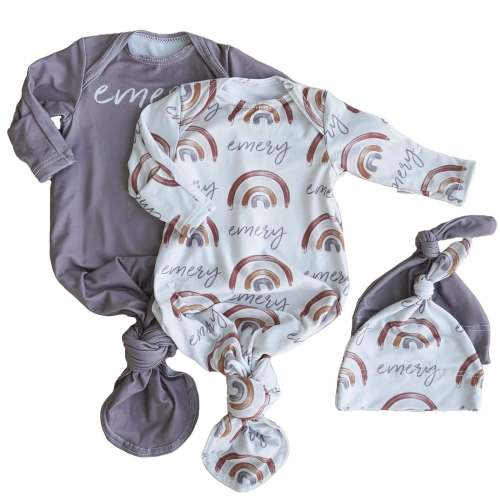 Cannon's Earthy Rainbow Personalized Newborn Baby Knot Gown