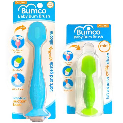 Bumco 2-Pack Diaper Cream Spatula - Full-Size Mini Baby Bum Brush with Travel CASE - Diaper Cream Applicator for Baby - Baby Necessities - Suitable for Aquaphor, Desitin - Blue & Green Full Mini Bundle Blue Green