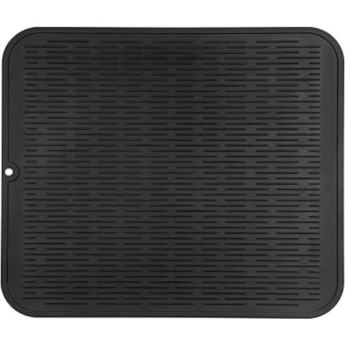 Silicone Dish Drying Mat for Multiple Usage,Easy clean,Eco-friendly,Heat-resistant Silicone Mat for Kitchen Counter or Sink,Refrigerator or Drawer Liner Black 2XL 24 inches x 18 inches