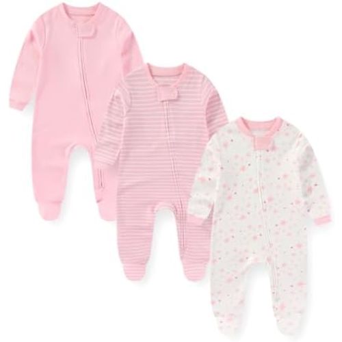 Unisex Zipper Baby Footies Rompers Long Sleeve 3 Pack Infant Boy Girl Jumpsuits 0-12Months Babies Outfits