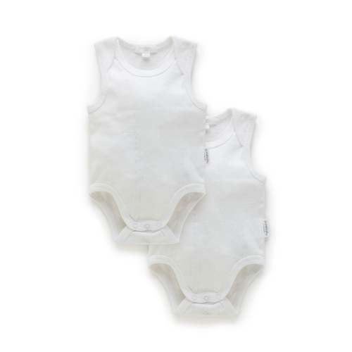 White Pointelle 2 Pack Singlet Bodysuit - Baby Bodysuits - Purebaby - Purebaby