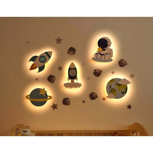Personalized Wooden Baby's Room Wall Light Set-Space Model