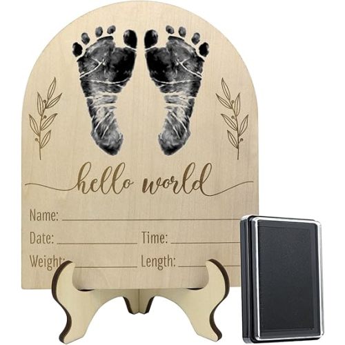 Newborn Birth Announcement Sign,Personalized Baby Announcement，Custom Engraved Wooden Baby Name Sign，Newborn Photo Props, Hello World Newborn Announcement for Hospital (BAS 01)