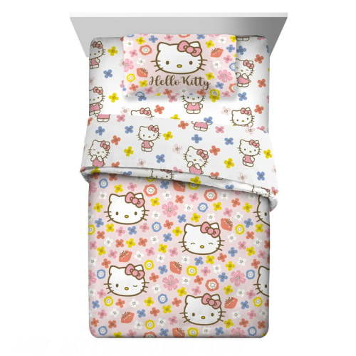 Hello Kitty Kids Full Bed in a Bag, 6Pc Bedding Set, Comforter and Sheets with Bonus Tote