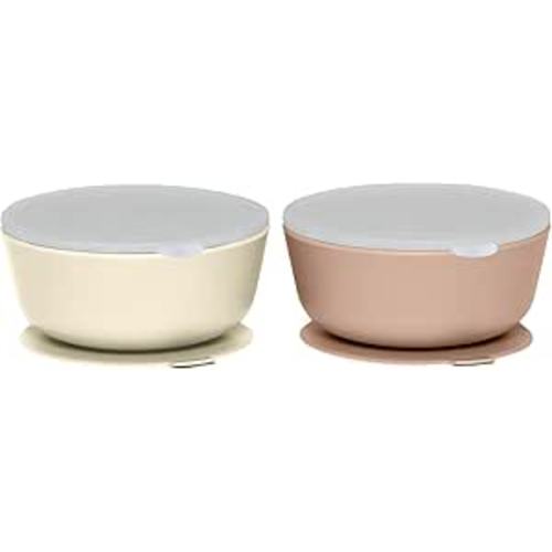 WeeSprout Suction Bowls for Baby & Toddlers (Set of 2) - 100% Silicone w/Plastic Lid - Leak Proof Feeding Supplies - Dishwasher & Microwave Safe Infant Dinnerware w/Extra Strong Base