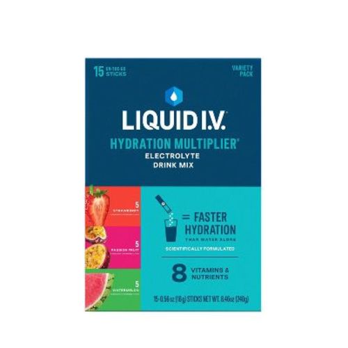 Liquid I.v. Hydration Multiplier Vegan Powder Electrolyte Supplements Variety Pack - Strawberry, Passionfruit, Watermelon - 15ct/0.56oz