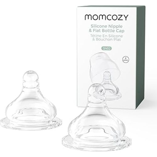 Momcozy Soft Baby Nipple Premium Natural Flow Silicone for Wide-Neck Bottles, BPA-Free, Perfectly Compatible with Momcozy Breast Milk Cooler, Small (Pack of 2)