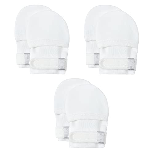 HAPIU Baby No Scratch Mittens Stay On, 100% Cotton Breathable, Adjustable Infant Gloves for Boys Girls, Newborn - 12 M