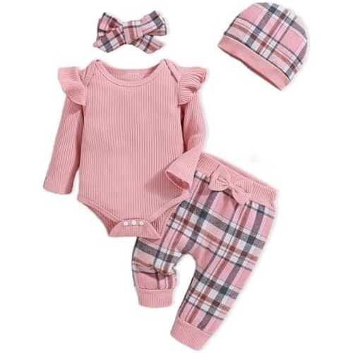 Baby Girl Clothes Infant Girl Newborn Outfit Romper Fall Winter Pants Set Cute Hat Headband for Baby Girls