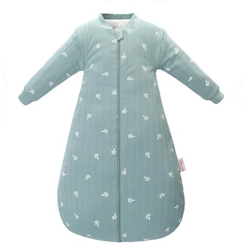 Baby Sleep Sack, TOG 2.5 Winter Wearable Blanket, Removable Long Sleeves Baby Sleeping Bag for Infants and Toddlers, Super Soft Warm Comfortable Sleeping Sack, Green Leaf, 0-6M