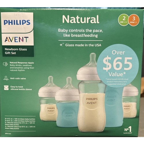 Philips Natural Newborn Glass Gift Set, Baby Bottles with Natural Response Ni...