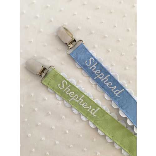 Ric Rac Monogrammed Pacifier Clip Holder Embroidered Name