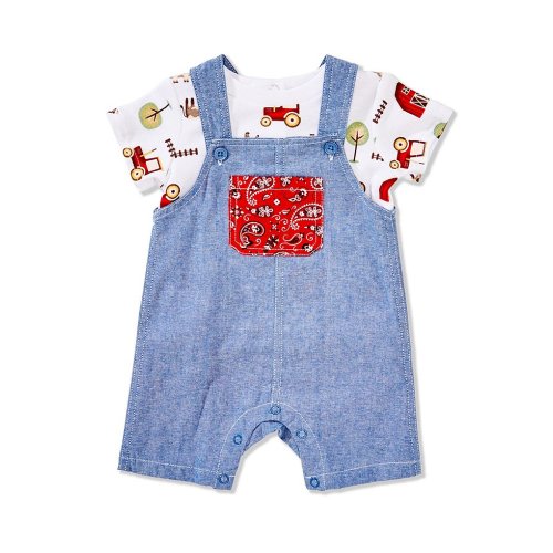 Baby Starters Farm Baby Boys Sleeveless Denim Overall & Farm-Theme Printed Knit T-Shirt Set