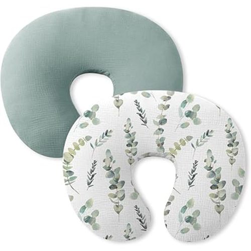 Little Grape Land Muslin Nursing Pillow Cover for Baby Boys Girls, 2 Pack Breast Feeding Pillow Cover Fit Standard Nursing Pillows, Soft Removable Covers for Breastfeeding Pillows(Leaf)