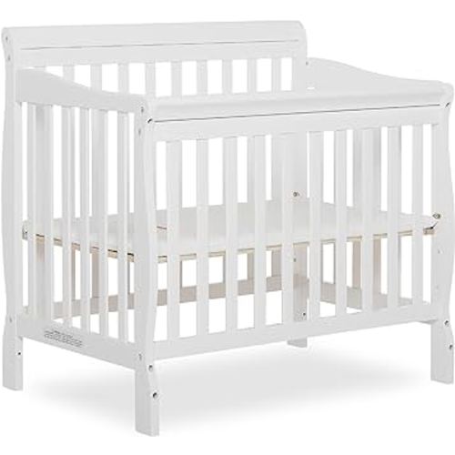 Dream On Me Aden 4-in-1 Convertible Mini Crib In White, Greenguard Gold Certified, Non-Toxic Finish, New Zealand Pinewood, With 3 Mattress Height Settings