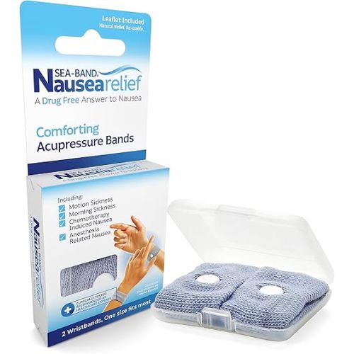 Sea-Band Anti-Nausea Acupressure Wristband for Motion & Morning Sickness, 1 Pair, Gray