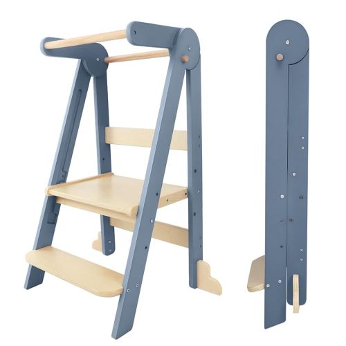 Nordi Foldable Toddler Kitchen Tower,Montessori Kitchen Stools Helper,Standing Tower with 3 Adjustable Heights,Suitable Age for 1.5-6 Years,Grey