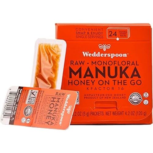 Wedderspoon Single Serve Manuka Honey Packets, Raw, Premium, Unpasteurized, Non GMO Verified, 100% New Zealand Honey