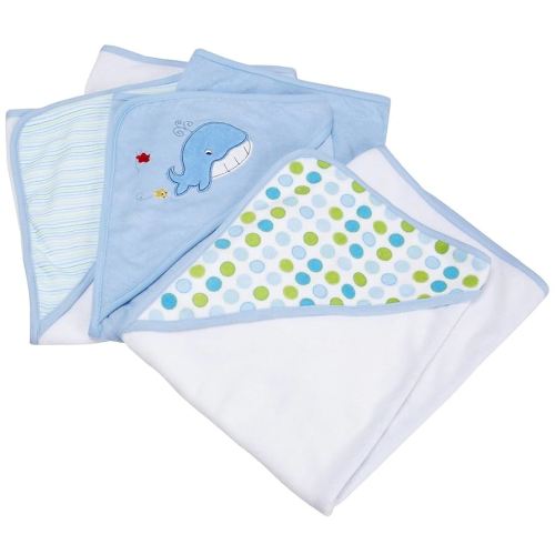 Spasilk Hooded Towel Set for Newborn Boys and Girls, Soft Terry Baby Towels, Baby Bath Essentials, Ideal, Blue Whale, Pack of 3