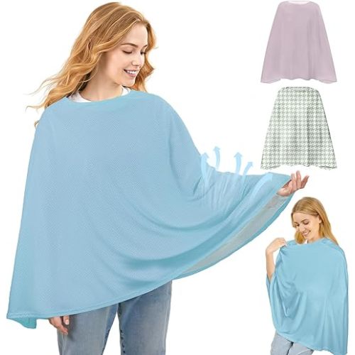 Basumee Nursing Cover for Breastfeeding Breathable Mesh 360 Full Privacy Nursing Wrap Multi-Use Breast Feeding Covers for Women Moms Feeding Essentials, Dusty Blue, 1 Pack